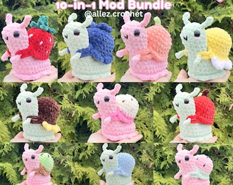 Paquete de patrones de crochet 10 en 1 para disfrazar a un pequeño caracol: descarga digital en PDF (¡con conchas extraíbles!)