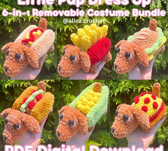 6-in-1 Little Pup Dress Up Crochet Pattern Bundle — With Removable Outfits