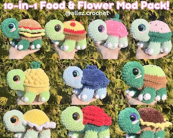 10-in-1 Larry the Land schildpad-haakpatroonbundel: voedsel- en bloemmodpakket digitale download pdf