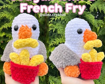 Seagull with a French Fry Pattern PDF Digital Download Amigurumi Stuffed Animal Crochet Bird Plushie