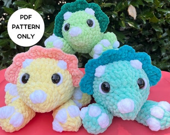 Crochet Splooting Triceratops Pattern PDF Digital Download Amigurumi Stuffed Animal Crochet Plushie Pattern