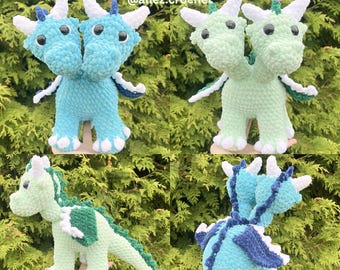 Two Headed Dragon Crochet Pattern (PDF Digital Download) Amigurumi Low Sew Pattern
