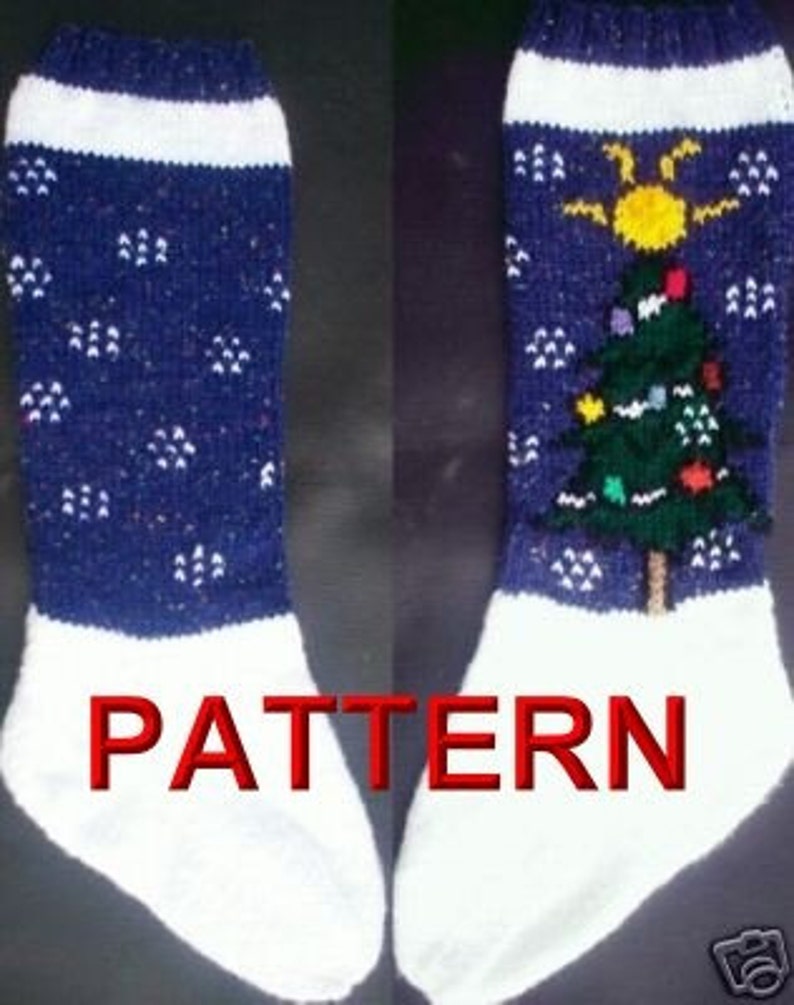 Tree And Snow Flakes Christmas Stocking Knitting Pattern image 1