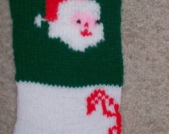 Hand Knit Santa With Candy Canes Christmas Stocking  ~SPECIAL ORDER FOR 2024~