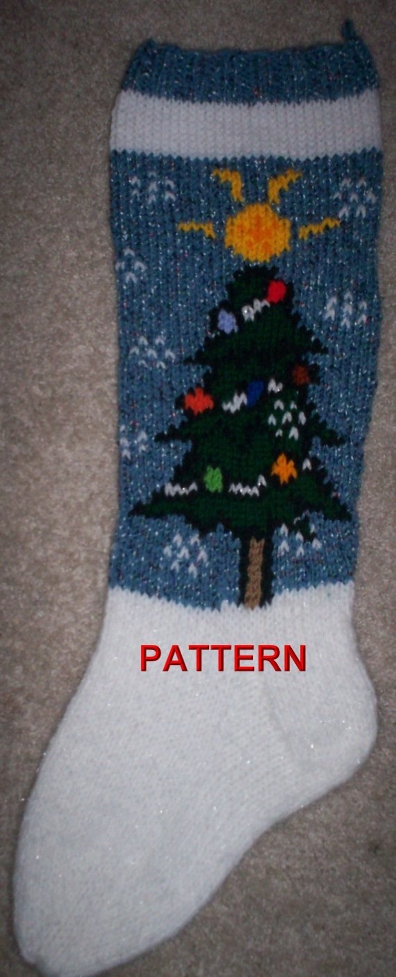 Tree And Snow Flakes Christmas Stocking Knitting Pattern image 2