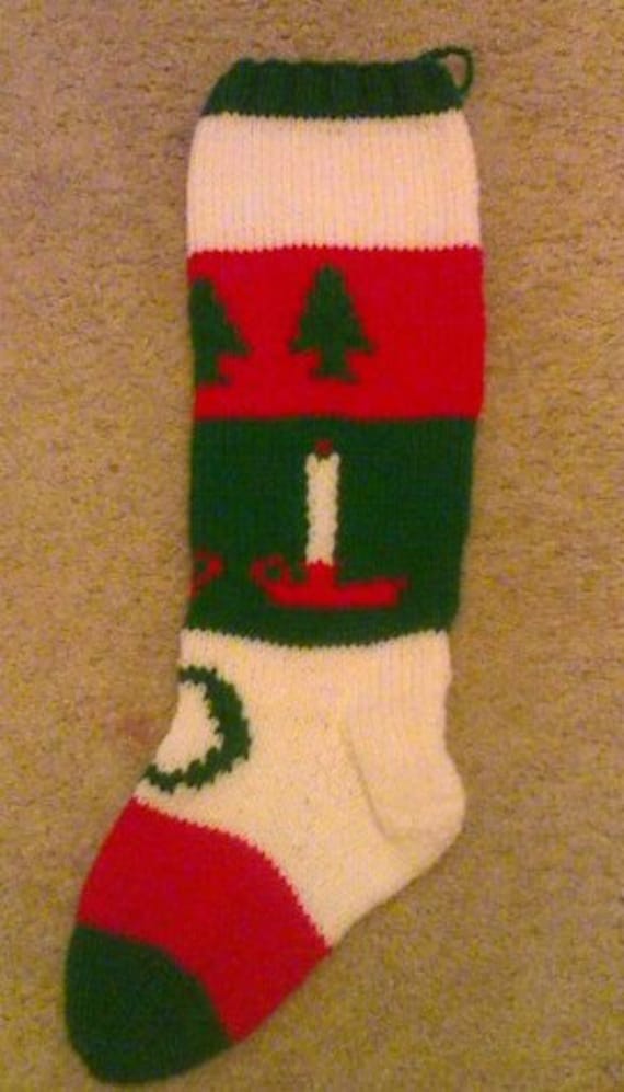 Hand Knit Tree Candle & Wreath Christmas Stocking SPECIAL Etsy