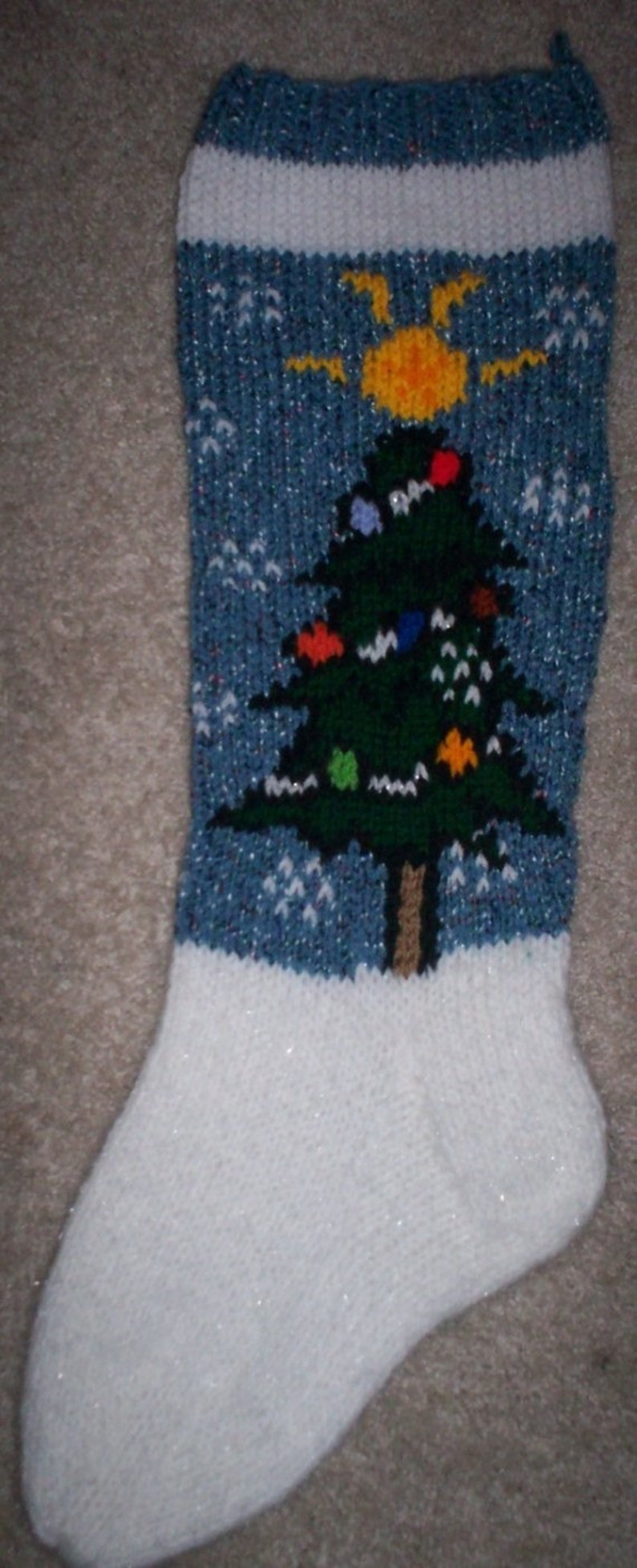 Tree And Snow Flakes Christmas Stocking Knitting Pattern image 5