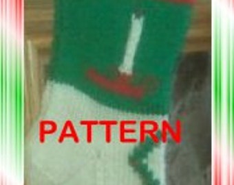 Tree, Candle & Wreath Knit Christmas Stocking Pattern