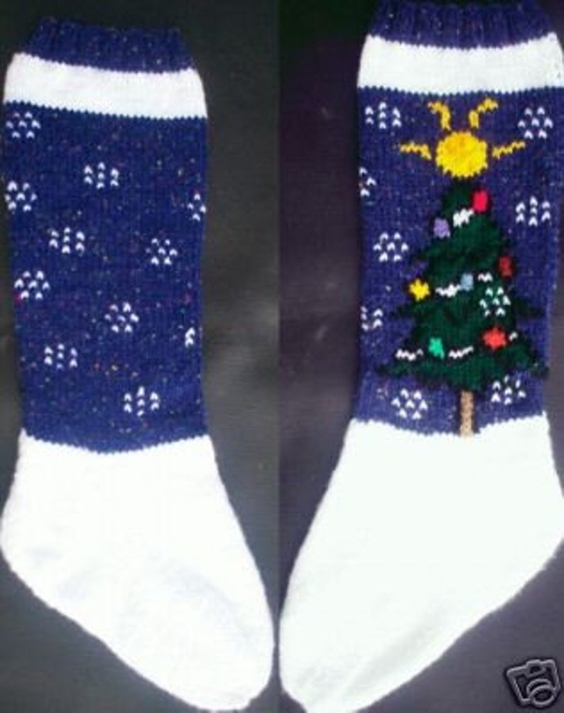 Tree And Snow Flakes Christmas Stocking Knitting Pattern image 4