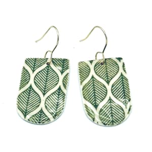 Leaf Pattern Ceramic Earrings – Handmade Pottery Earrings – Botanical Artisan Jewelry – Small Batch