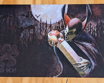 How Do You Eat Pez? Classic Vampire, retro horror Dracula play mat for gaming and Magic The Gathering