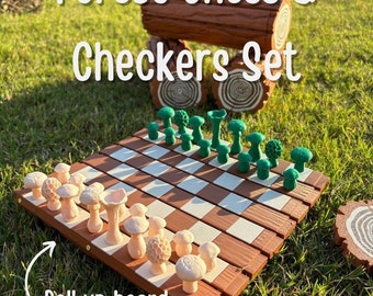 Schack och damspel i skogen