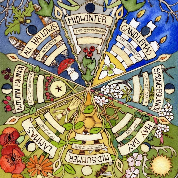 A4 print 'Wheel of the Year' English folk version,  archival somerset paper