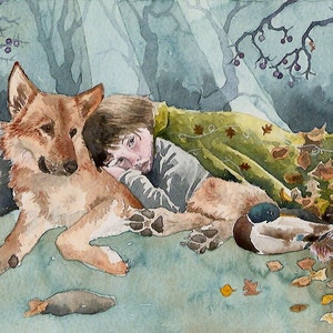Vargpojke, fantasiillustration, arkivtryck i A4-format