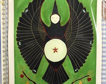 Apple Witch, crow totem, original painting