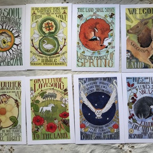Lot de 8 cartes postales saisonnières « Roue de l'année »