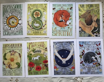 Set of 8 seasonal Wheel of the Year Blessings postcards