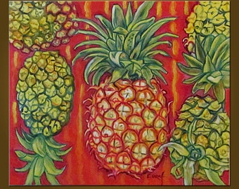 Pineapple Fiesta -- 20 x 24 inch Original Oil Painting by Elizabeth Graf -- Art Painting, Art & Collectibles