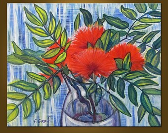 Powder Puff Flowers -- 16 x 20 inch Original Oil Painting by Elizabeth Graf -- Art Painting, Art & Collectibles