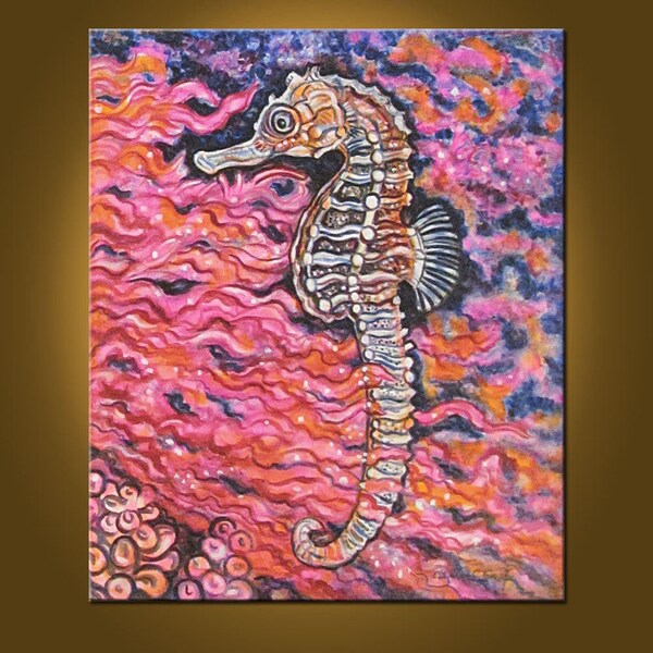 Painting Art Painting Original Painting -- My Seahorse -- 20 x 24 inch by Elizabeth Graf on Etsy -- READY to HANG