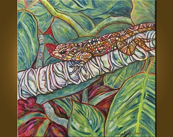 Garden Gecko --  20 x 20 inch Original Oil Painting by Elizabeth Graf on Etsy -- Art Painting, Art & Collectibles