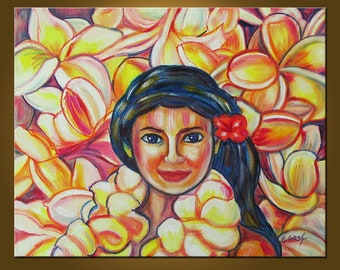 Plumeria Girl -- 16 x 20 inch Original Oil Painting by Elizabeth Graf -- Art Painting, Art & Collectibles