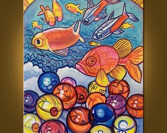 Art Painting Canvas Artwork -- Swim in My Sea -- 16 x 20 inch Original Oil Painting by Elizabeth Graf on Etsy