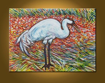 Art Painting Nature Bird Canvas -- Whooping Crane -- 22 x 30 inch Original Oil Painting by Elizabeth Graf on Etsy, Art Collectibles