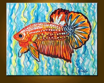 Better Betta -- 16 x 20 inch Original Oil Painting by Elizabeth Graf -- Art Painting, Art & Collectibles