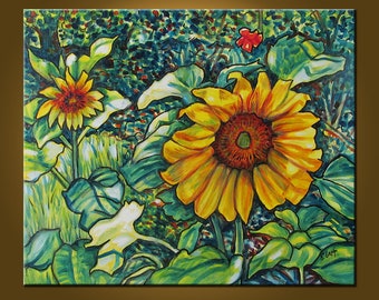 Glorious Sunflowers -- 20 x 24 inch Original Oil Painting by Elizabeth Graf -- Art Painting, Art & Collectibles