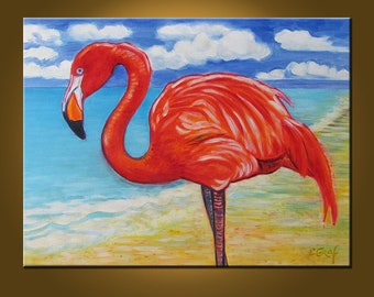 Flamingo -- 18 x 24 inch Original Oil Painting by Elizabeth Graf -- Art Painting, Art & Collectibles