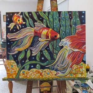 Art Painting Original Painting Travelling Goldfish 20 x 24 inch oil painting by Elizabeth Graf READY to HANG image 3