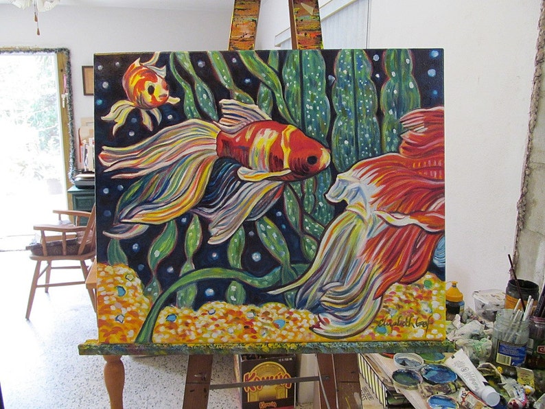 Art Painting Original Painting Travelling Goldfish 20 x 24 inch oil painting by Elizabeth Graf READY to HANG image 3