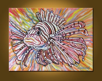 Art Painting Original Painting Etsy -- Lionfish Explosion -- 18 x 24 inch painting by Elizabeth Graf -- READY to HANG