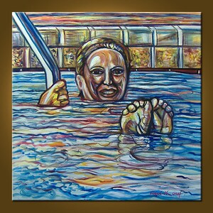 Lady in the Pool 24 x 24 inch ORIGINAL OIL PAINTING by Elizabeth Graf on Etsy, Art Painting image 2