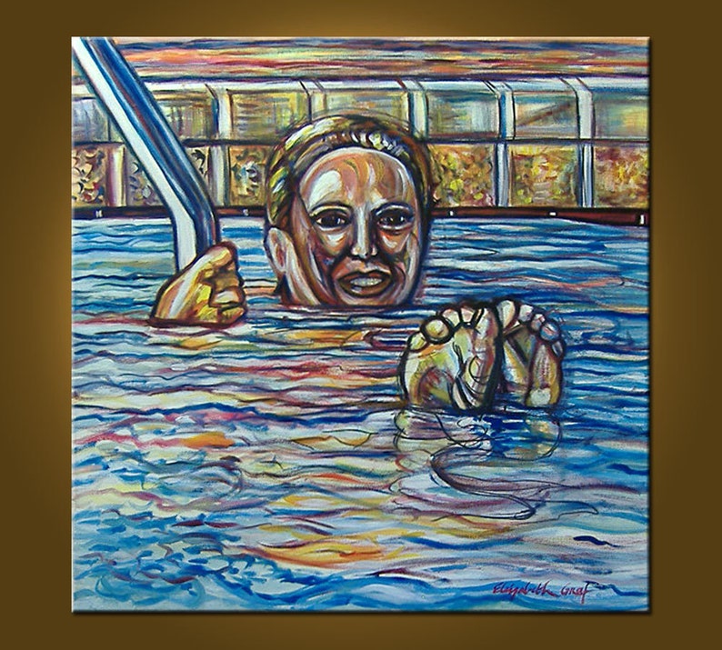 Lady in the Pool 24 x 24 inch ORIGINAL OIL PAINTING by Elizabeth Graf on Etsy, Art Painting image 2