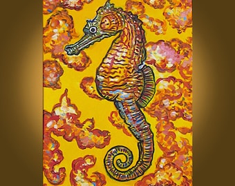 Art Painting -- Floating Seahorse in a Warm Sea -- 18 x 24 inch original painting by Elizabeth Graf on Etsy, Art Painting