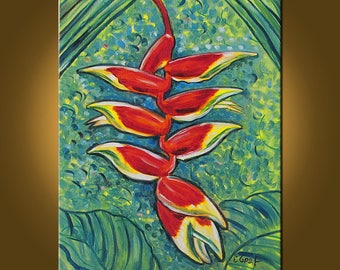 Lobster Claw Heliconia -- 16 x 20 inch Original Oil Painting by Elizabeth Graf -- Art Painting, Art & Collectibles