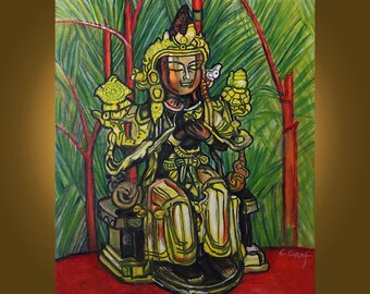 Deity in Bamboo -- 20 x 24 inch Original Oil Painting by Elizabeth Graf