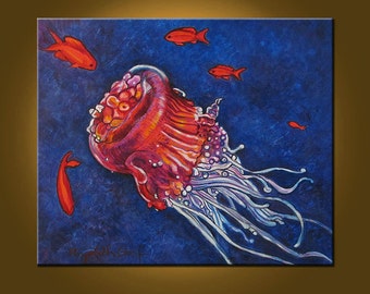 Jellyfish Dance -- 20 x 24 inch Original Oil Painting by Elizabeth Graf on Etsy -- Art Painting, Art & Collectibles