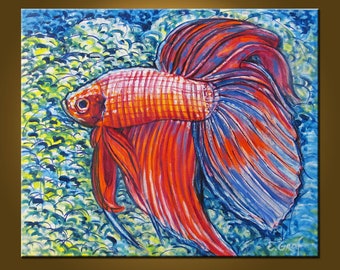 Magnificent Fish -- 20 x 24 inch Original Oil Painting by Elizabeth Graf -- Art Painting, Art & Collectibles