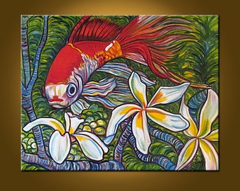 Goldfish -- Art Painting Original Painting -- Beauty in Red -- 22 x 28 inch Painting by Elizabeth Graf on Etsy