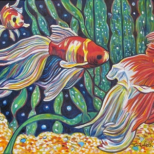 Art Painting Original Painting Travelling Goldfish 20 x 24 inch oil painting by Elizabeth Graf READY to HANG image 2