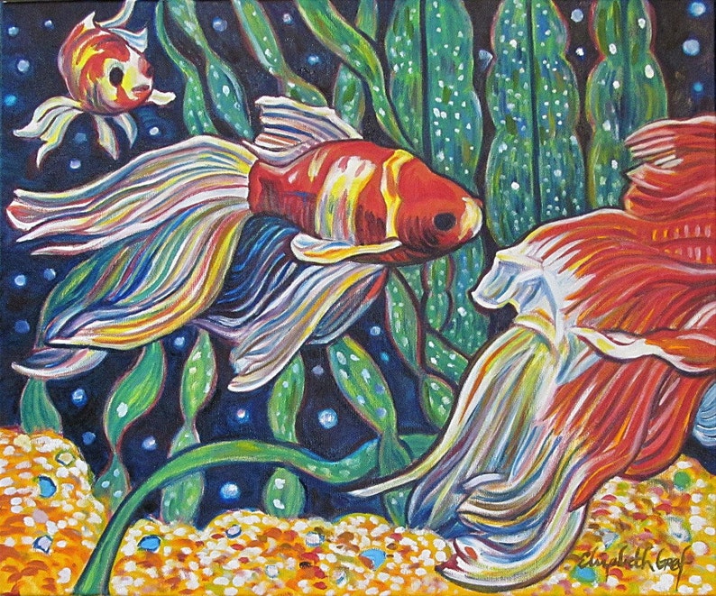 Art Painting Original Painting Travelling Goldfish 20 x 24 inch oil painting by Elizabeth Graf READY to HANG image 2