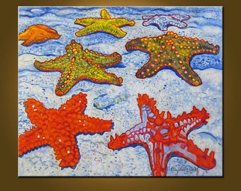 Starfish Medley -- 20 x 24 inch Original Oil Painting by Elizabeth Graf -- Art Painting, Art & Collectibles