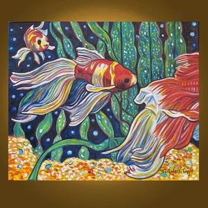 Art Painting Original Painting Travelling Goldfish 20 x 24 inch oil painting by Elizabeth Graf READY to HANG image 1