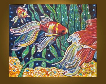 Art Painting Original Painting -- Travelling Goldfish -- 20 x 24 inch oil painting by Elizabeth Graf -- READY to HANG