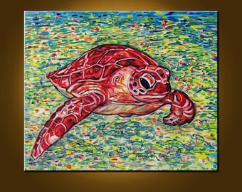 Red Turtle -- 20 x 24 inch Original Oil Painting -- Art Painting, Art & Collectibles, READY to HANG