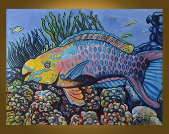 Parrotfish -- 18 x 24 inch Original Oil Painting by Elizabeth Graf