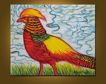 Golden Pheasant -- 20 x 24 inch Original Oil Painting by Elizabeth Graf on Etsy -- Art Painting, Art & Collectibles